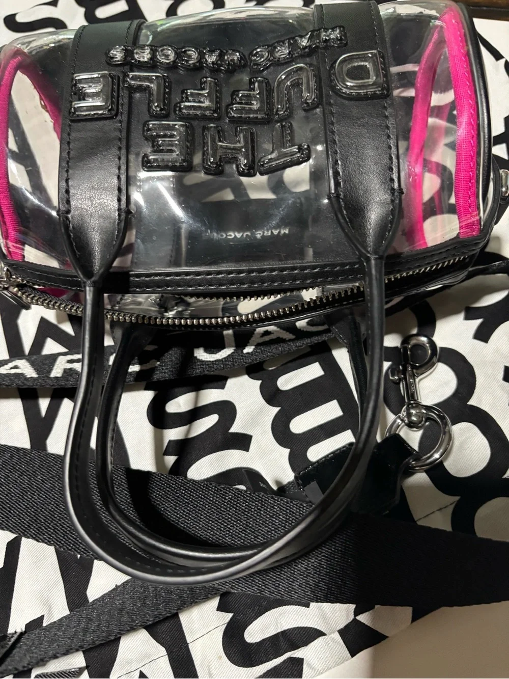 Marc Jacobs Clear Duffle Crossbody with Black Trim and Pink Accent